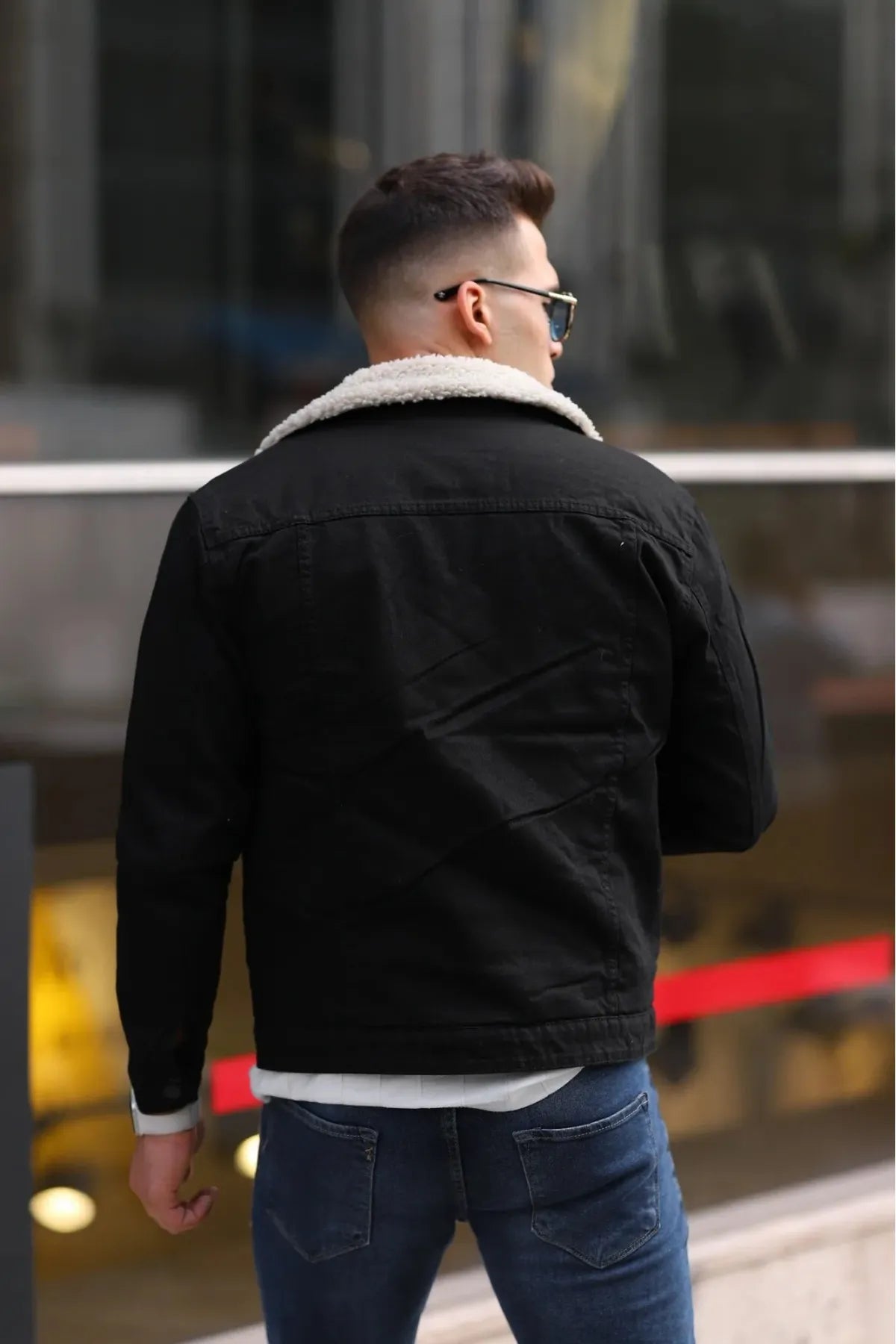 Men's Off White Fur Black Denim Jacket – Premium Style by PRINDA