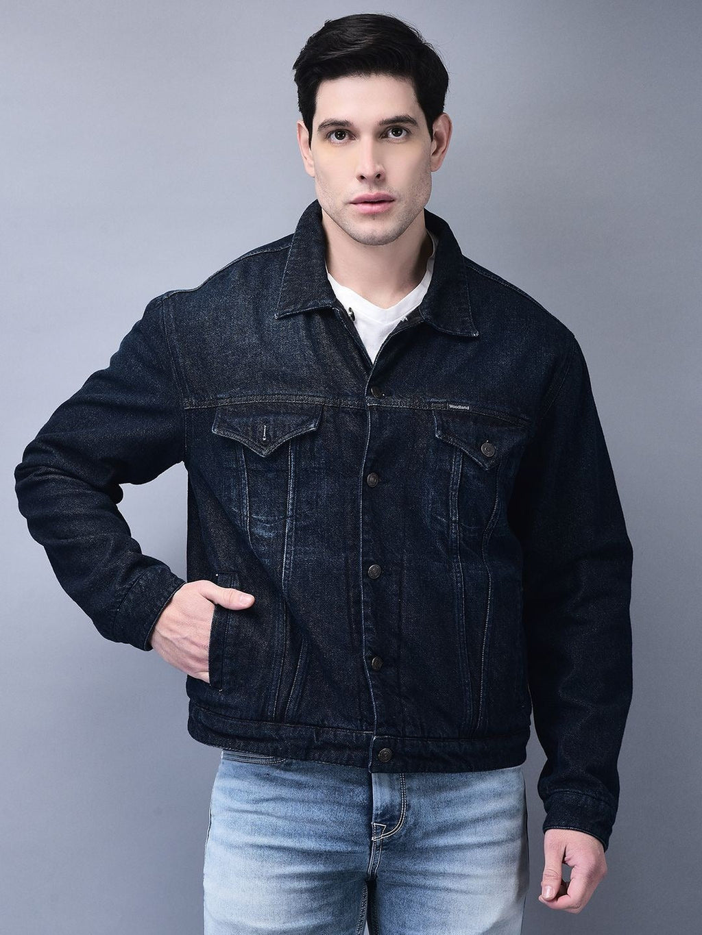 Men Spread Collar Solid Cotton Casual Denim Jacket – Breathable Outerwear for Pakistan | PARINDA