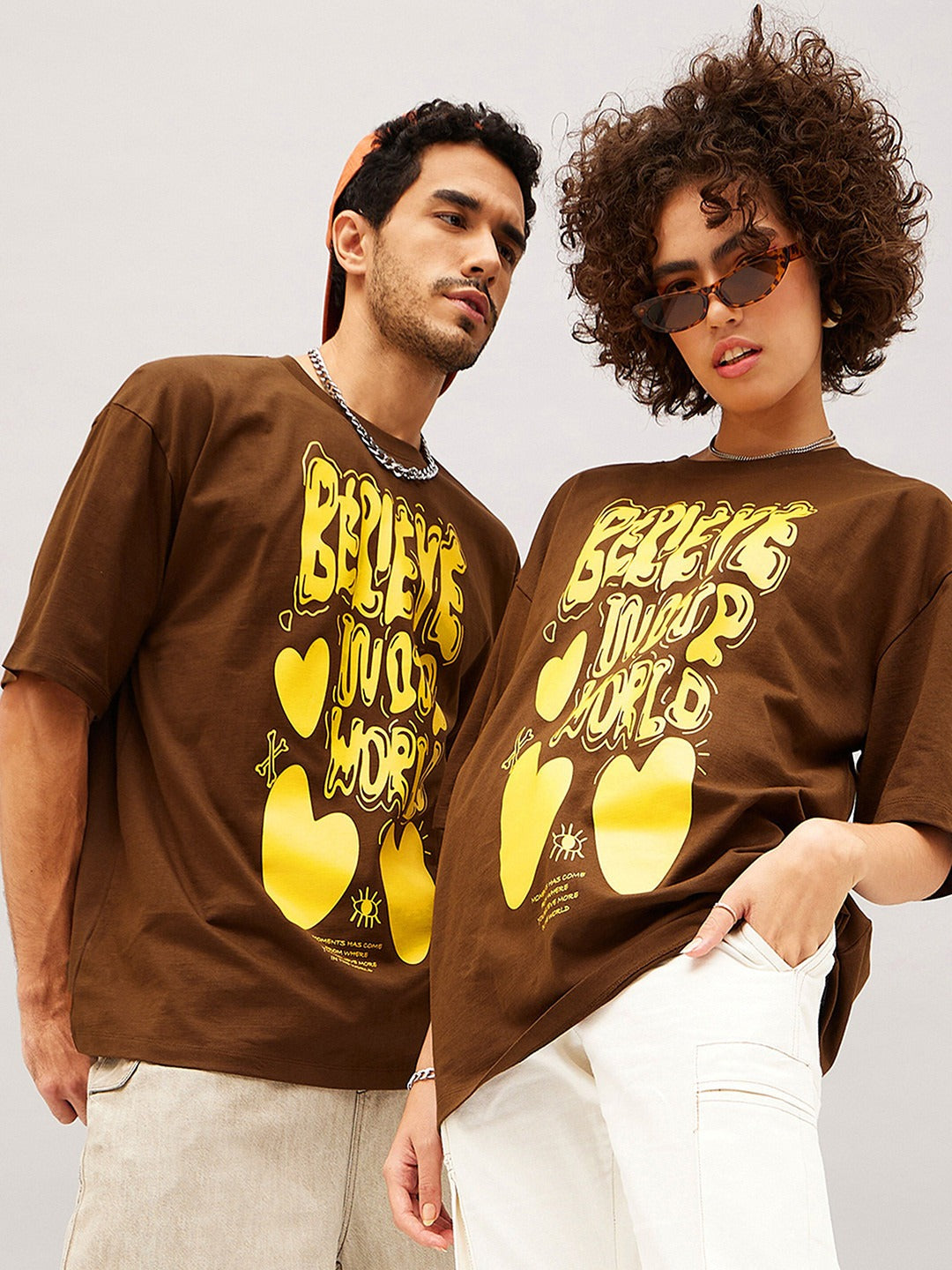 Unisex Brown Typography Printed Pure Cotton Oversized T-shirt – Premium Streetwear Style for Men & Women in Pakistan | PRINDA
