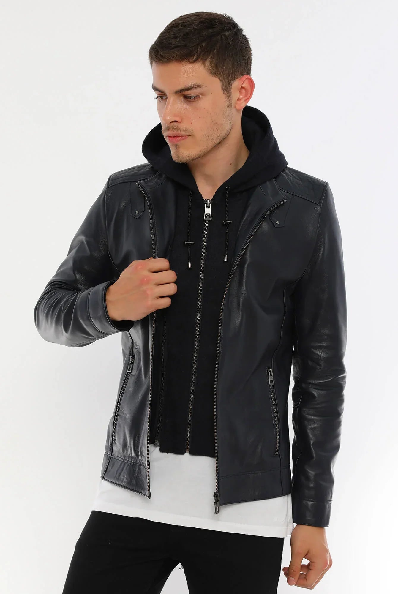 PRINDA Luca Hooded Genuine Leather Jacket