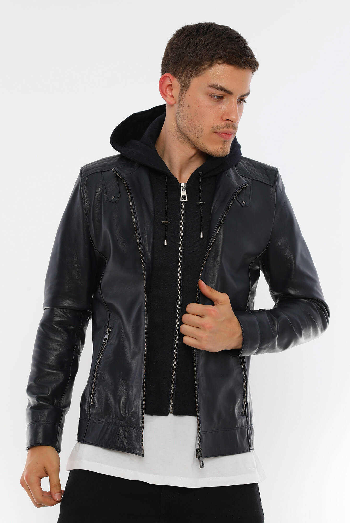 PRINDA Luca Hooded Genuine Leather Jacket