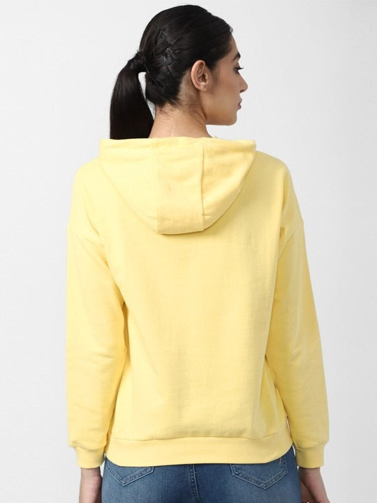 Women Yellow Hooded Hoodie — Bright Cotton Pullover with Kangaroo Pocket | PRINDA Pakistan