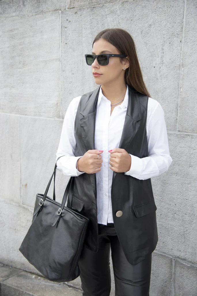 PRINDA Black Leather Vest For Women