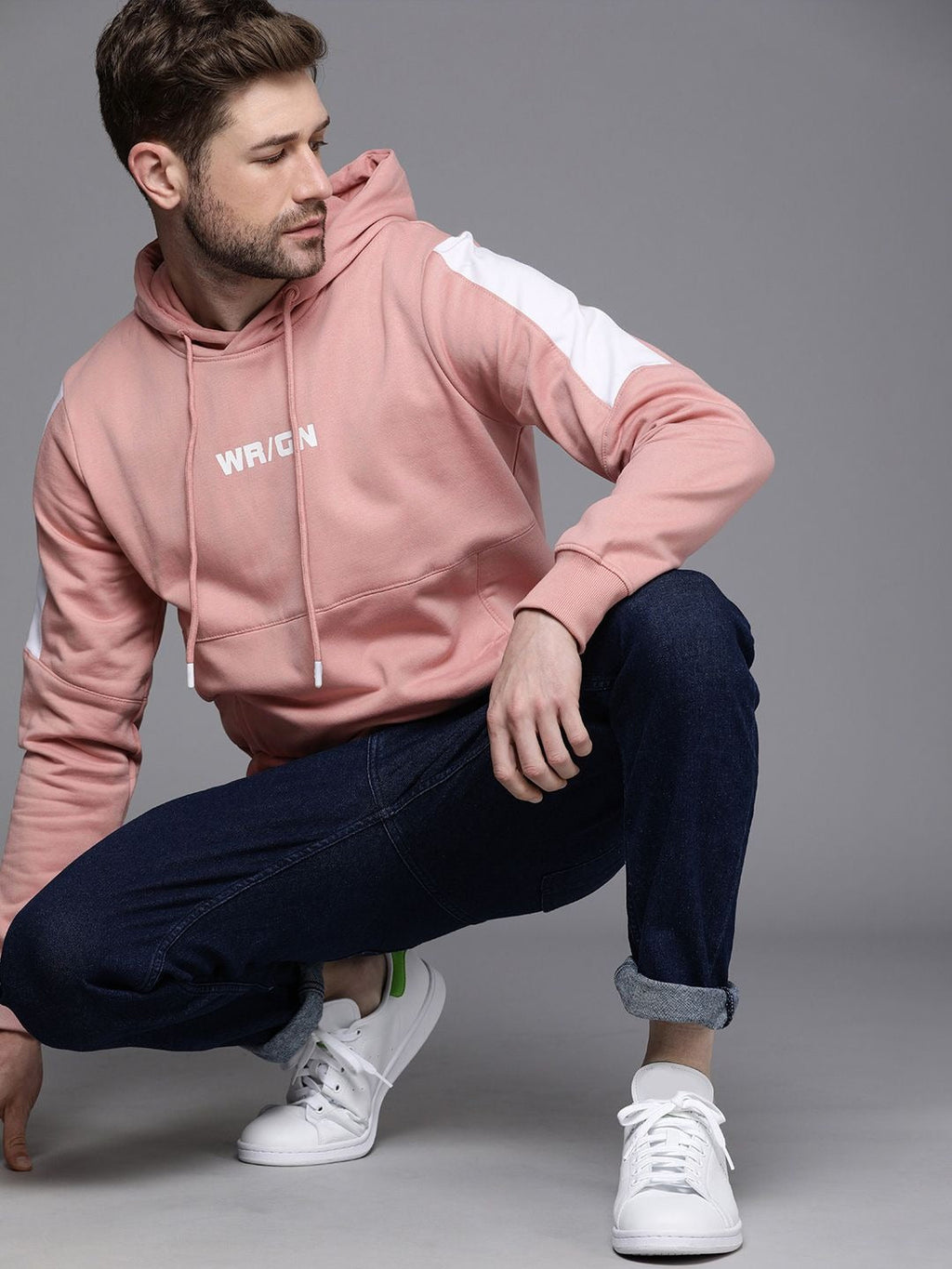 Men Pink Printed Hooded Pullover Sweatshirt – Stylish Cotton Hoodie for Winter in Pakistan | PRINDA