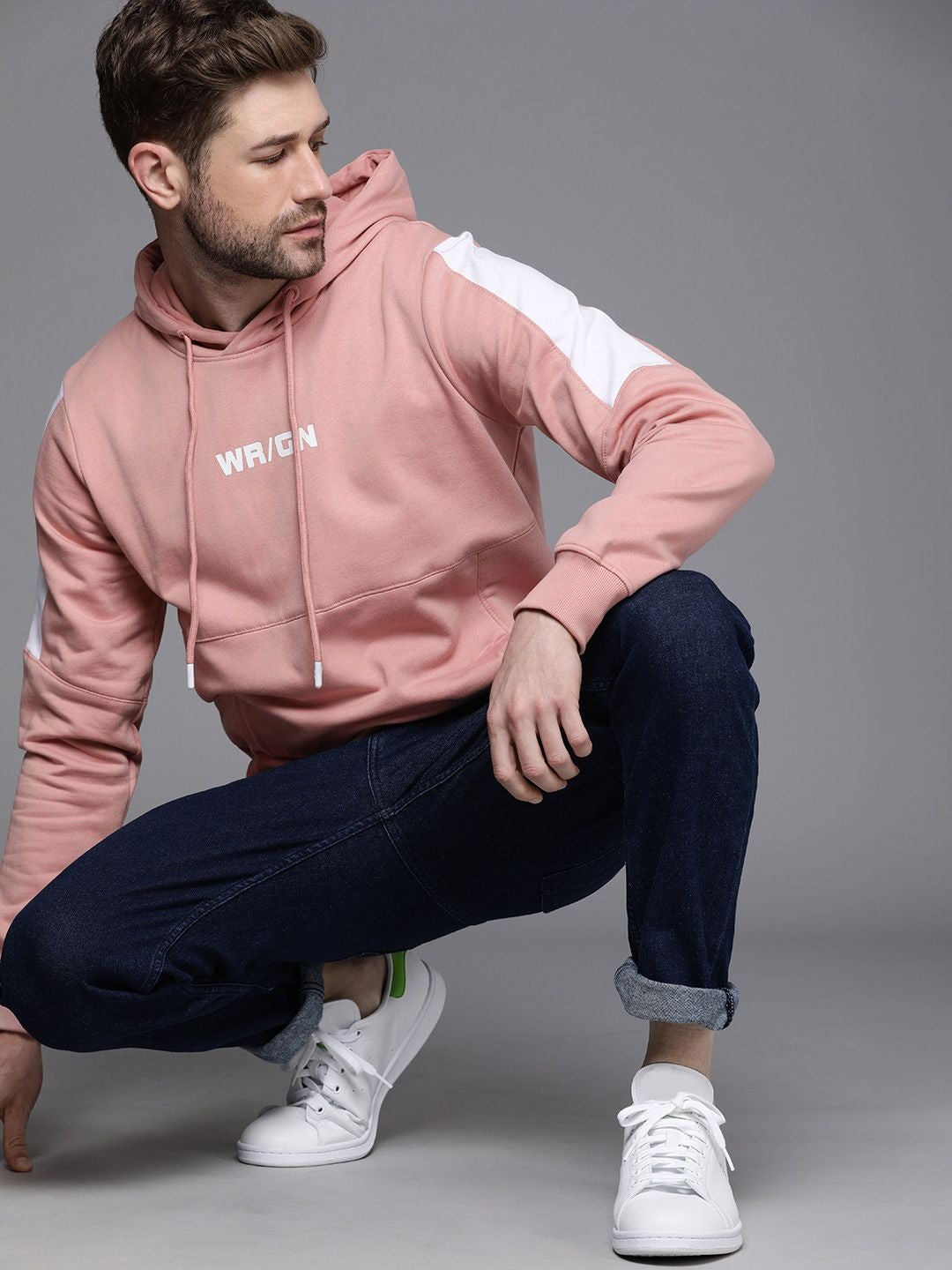Men Pink Printed Hooded Pullover Sweatshirt – Stylish Cotton Hoodie for Winter in Pakistan | PRINDA