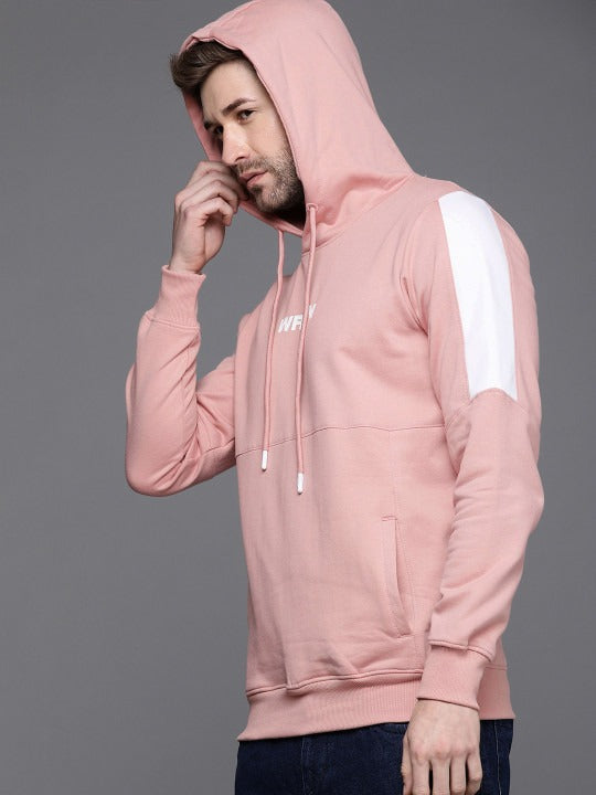 Men Pink Printed Hooded Pullover Sweatshirt – Stylish Cotton Hoodie for Winter in Pakistan | PRINDA
