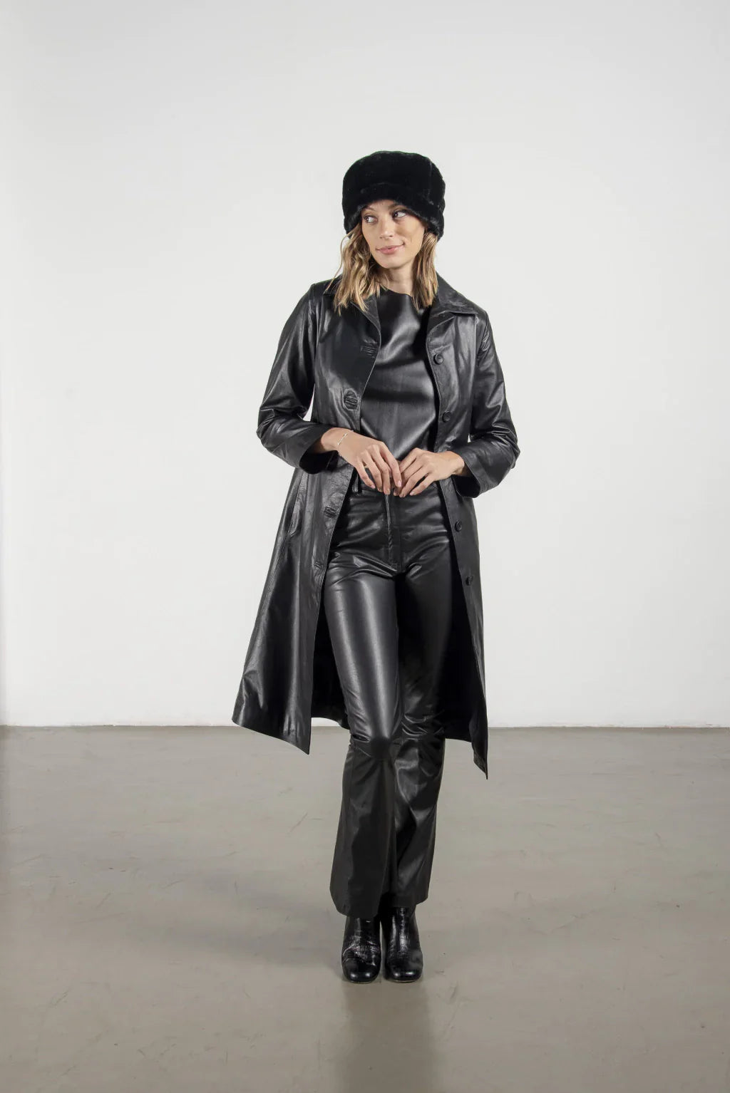 PRINDA Black Leather Coat For Women