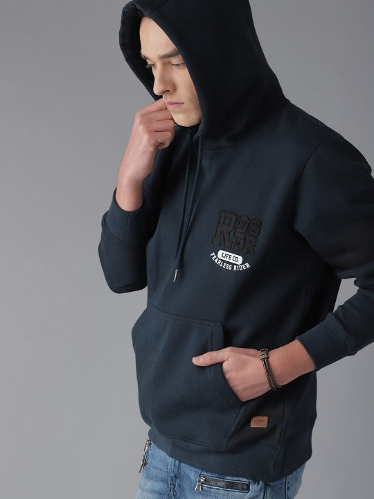 The Lifestyle Co. Men Navy Blue Solid Hooded Sweatshirt – Stylish Cotton Fleece Hoodie in Pakistan | PRINDA
