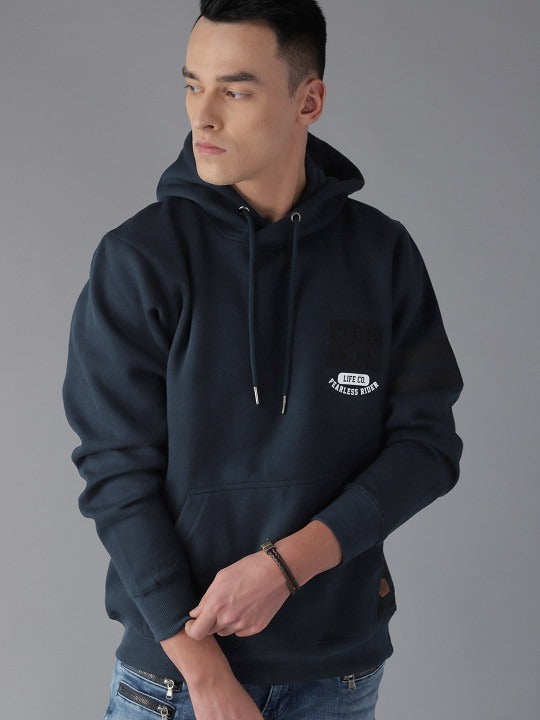The Lifestyle Co. Men Navy Blue Solid Hooded Sweatshirt – Stylish Cotton Fleece Hoodie in Pakistan | PRINDA