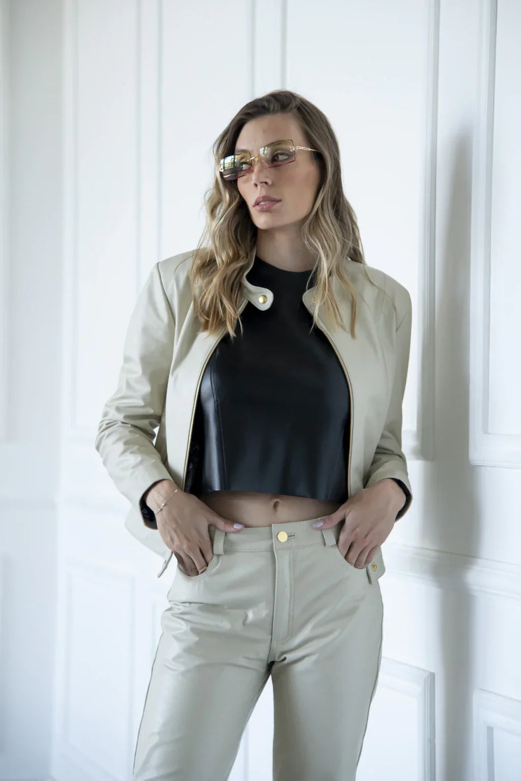 Off White Women Biker Leather Jacket