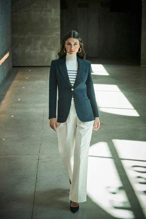 PRINDA Navy Bandetta Women Blazer with Plastron Pockets