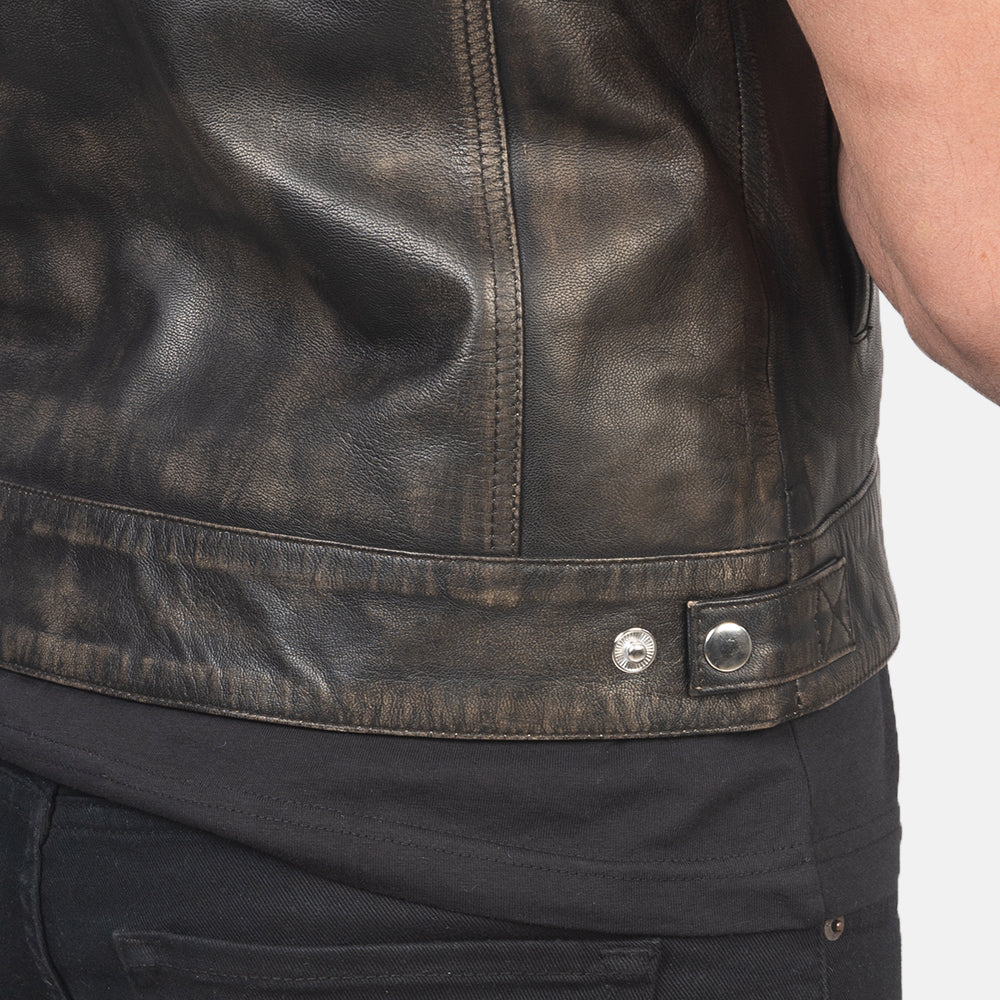 PRINDA Moto Distressed Brown Leather Vest