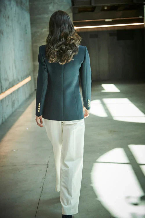 PRINDA Navy Bandetta Women Blazer with Plastron Pockets