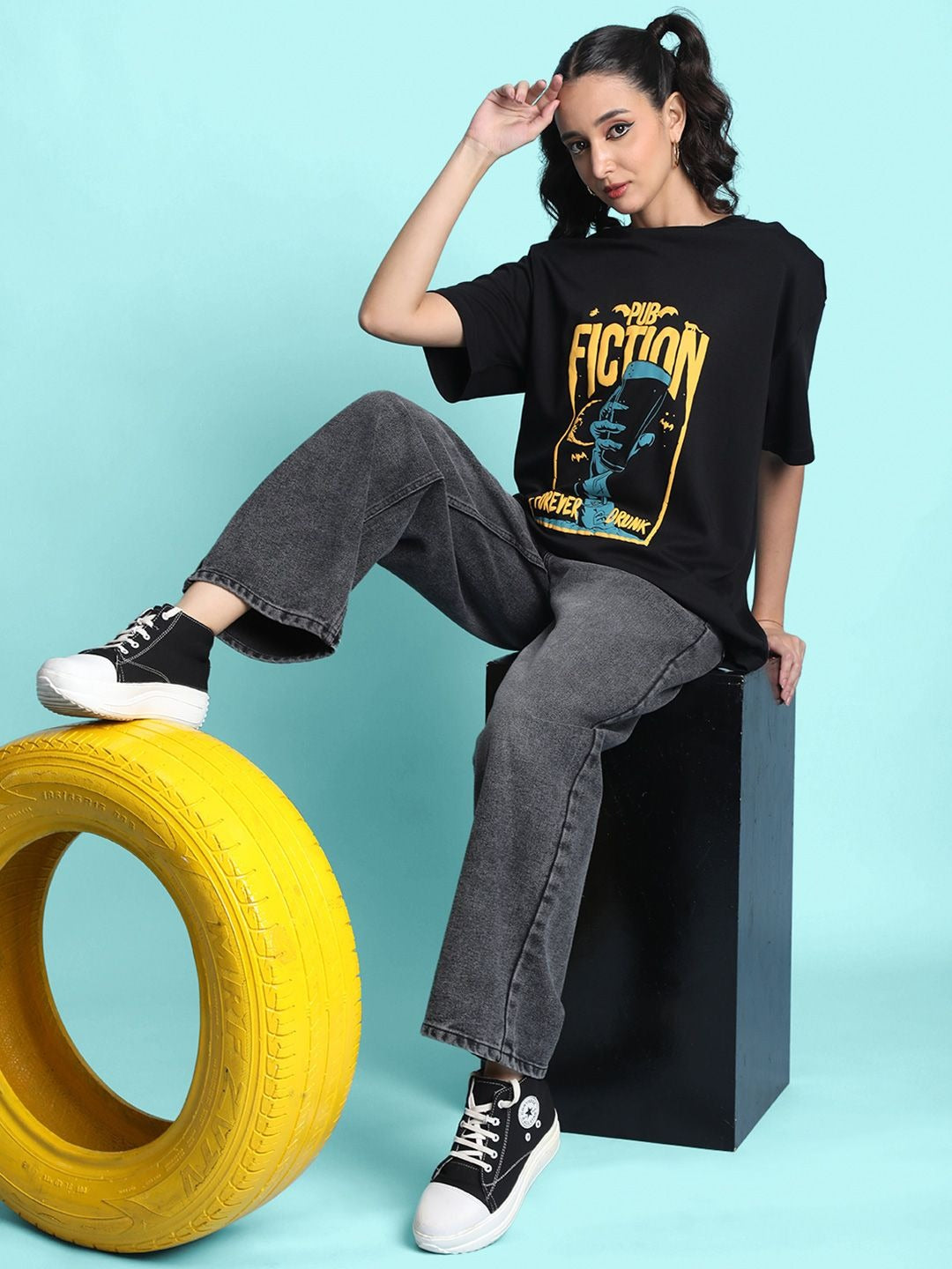 Unisex Printed Extended Sleeves Oversized T-Shirt – Trendy Cotton Streetwear for Pakistan | PRINDA