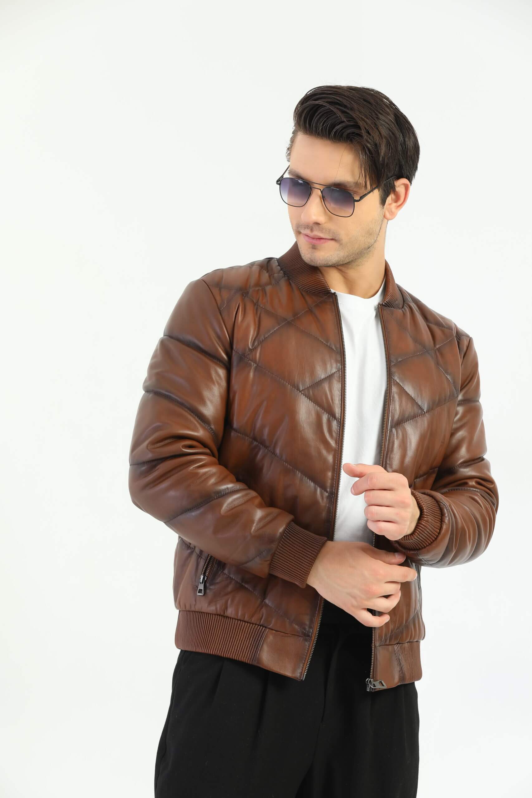 PRINDA Taranto Brown Leather Jacket Men