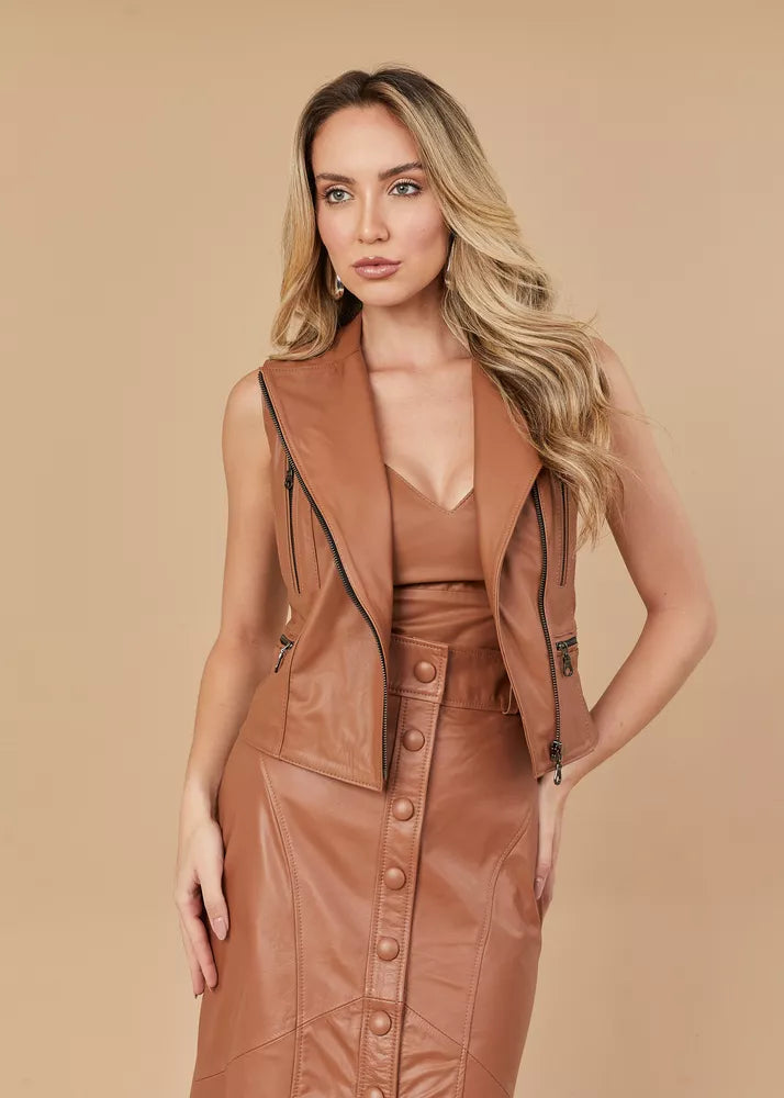 PRINDA Caramel Women's Genuine Leather Vest