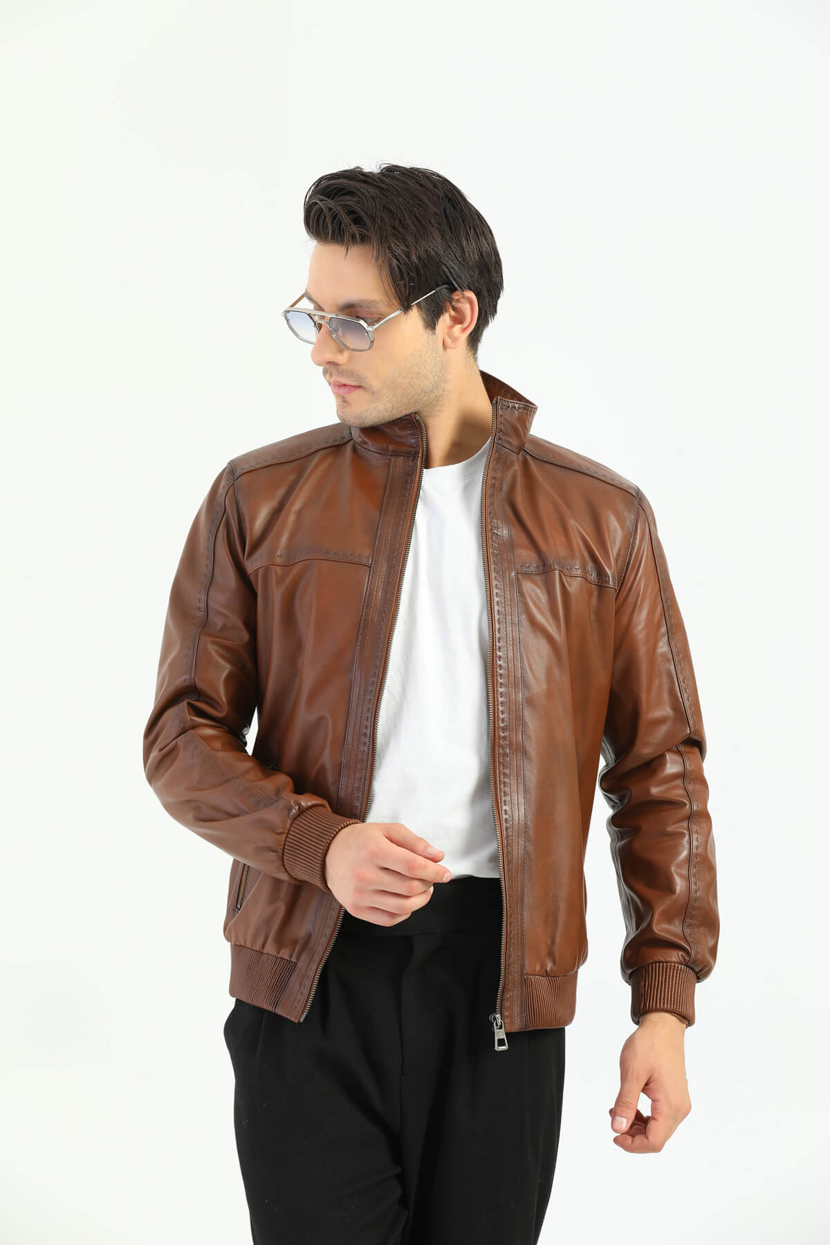 PRINDA Ruslin Brown Leather Jacket For Men's