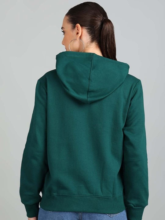 Women Solid Hooded Front-Open Cotton Olive Green Zipper Hoodie – Casual & Stylish Outerwear for Pakistan | PRINDA