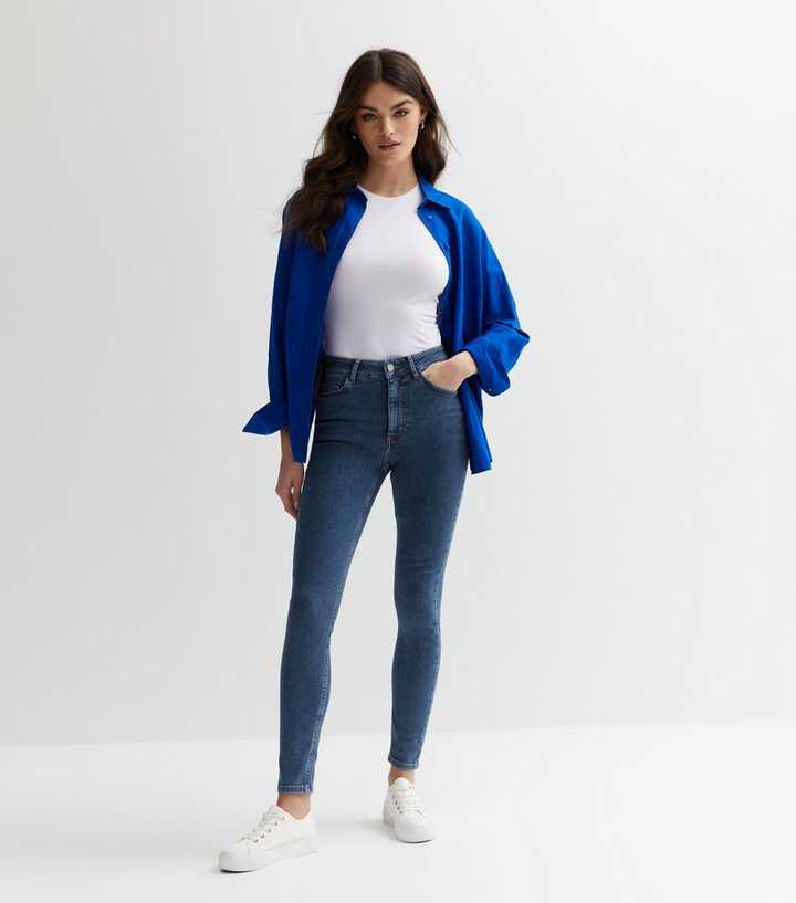 Blue Mid Rise Skinny Jeans - PRINDA - Jeans - 