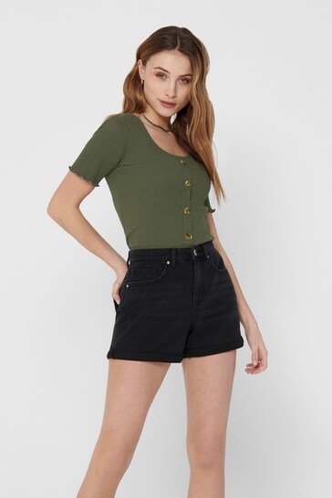 High Waisted Stretch Mom Denim Shorts - PRINDA - Shorts & Skirts - 
