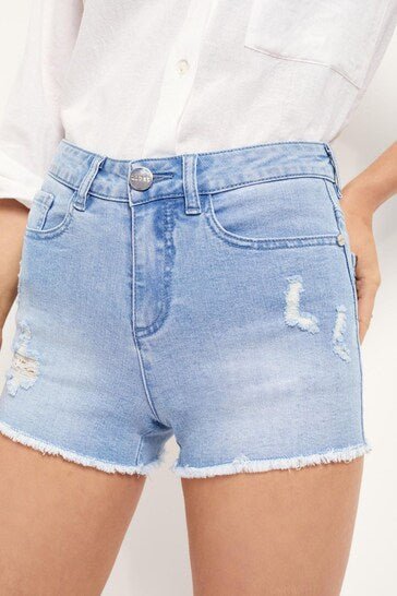 Lipsy Raw Hem Mid Rise Denim Shorts - PRINDA - Shorts & Skirts - 