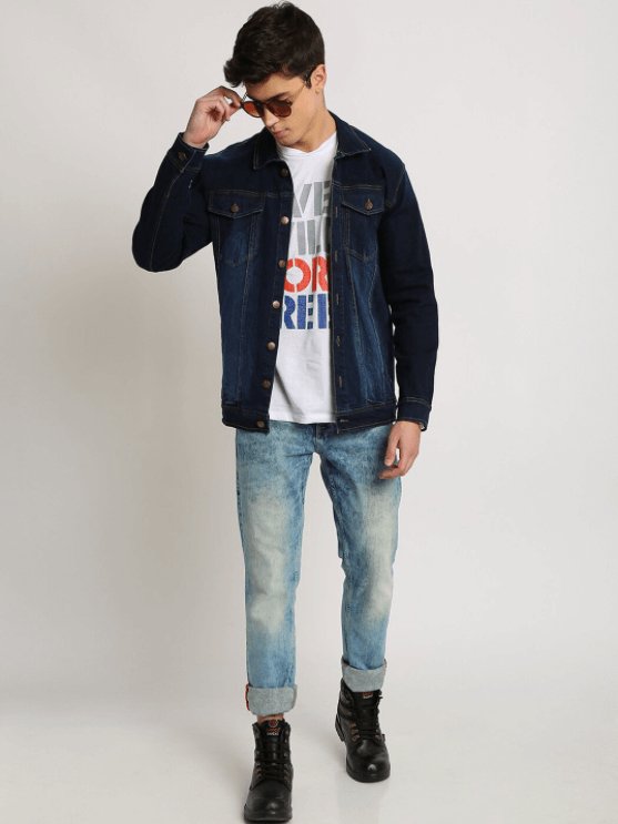 Mens Denim Jacket Dark Blue - PRINDA - Denim Jacket - 