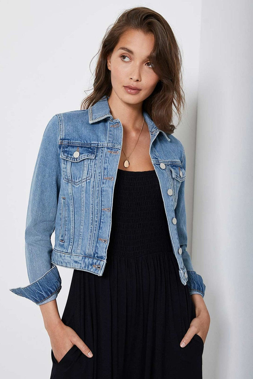 Mint Velvet Blue Puff Shoulder Jacket - PRINDA - Denim Jackets - 